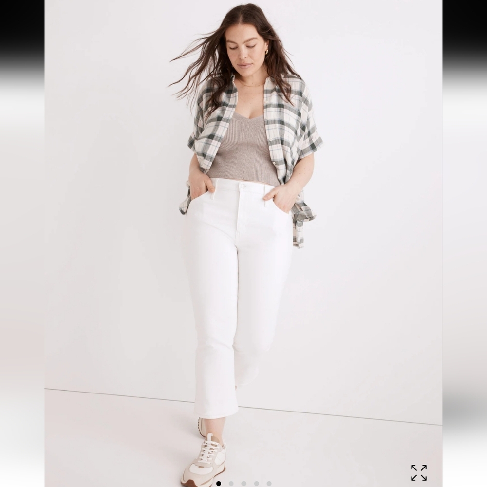 Madewell Cali Demi Boot Cropped Jeans White Stretch Womens Size 28 Petite Summer